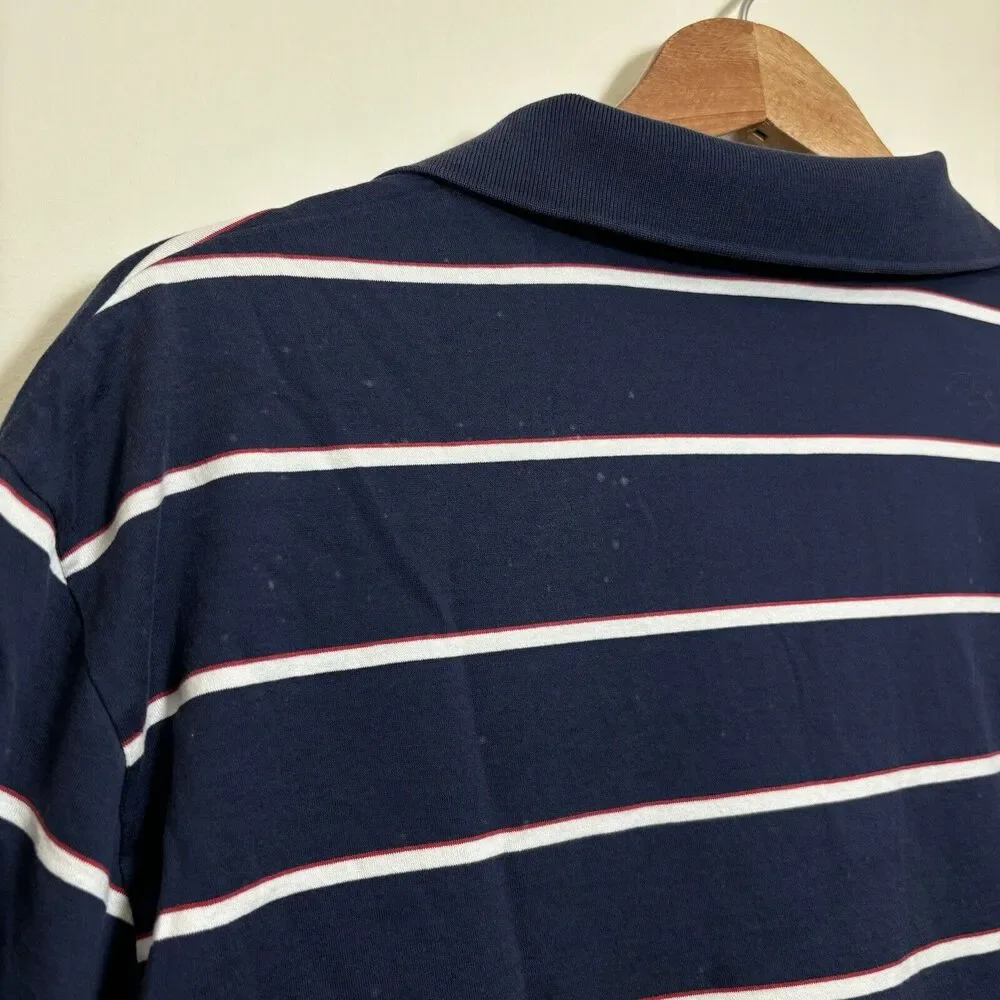 Vintage Polo Ralph Lauren Golf T Shirt Collared Navy Blue Size L Striped Mens